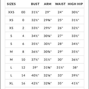 WHBM SIZE CHART